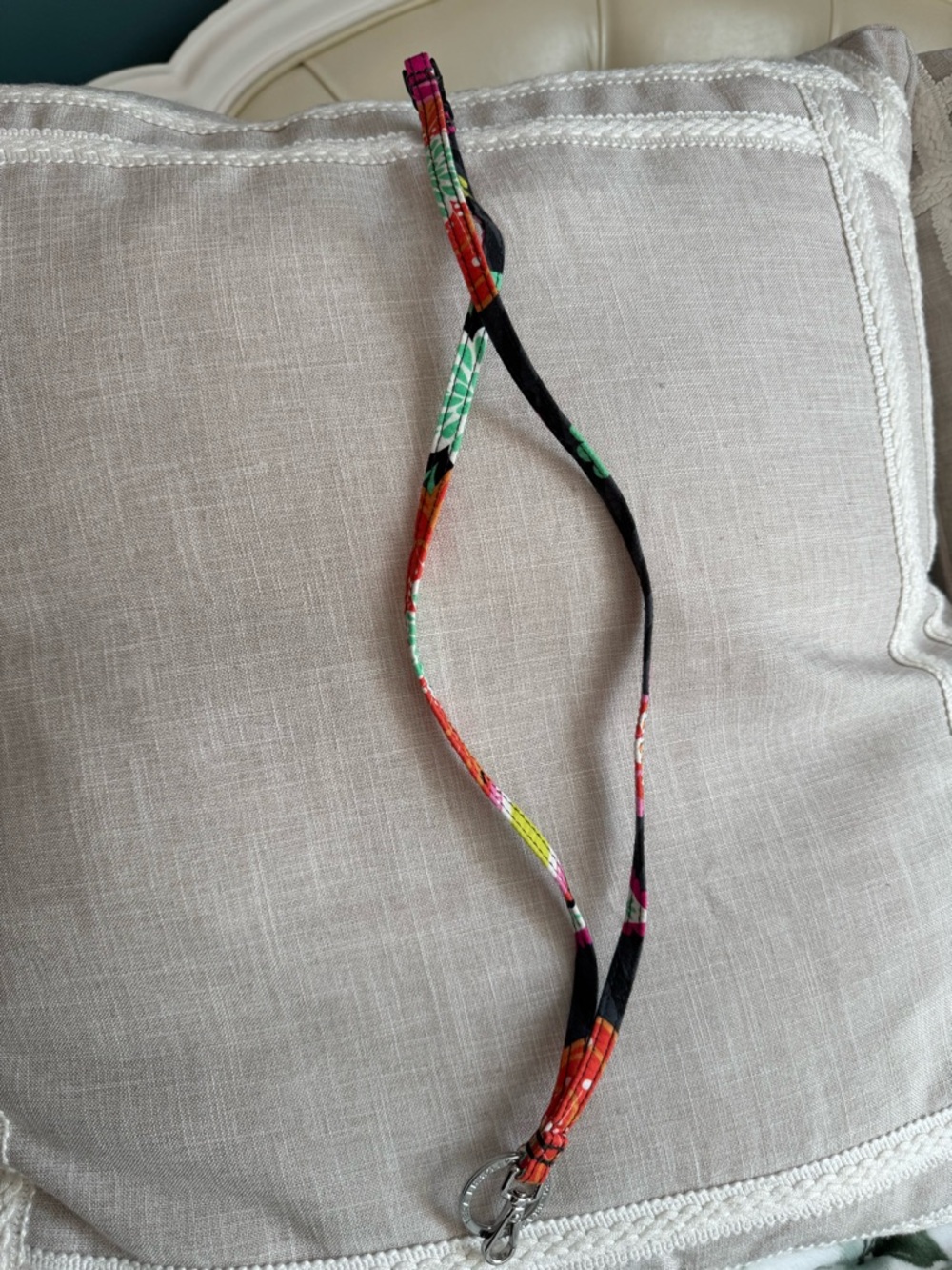 Vera Bradley Black Floral Print Lanyard with Silver Hook